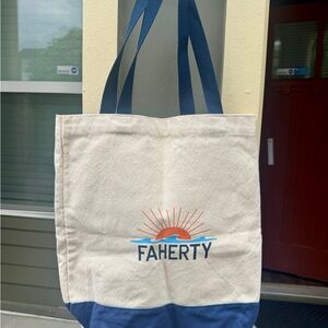 Faherty Natural Canvas Tote with Navy Accents and Sunrise Logo